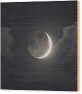 Shimmering Crescent Among Clouds Wood Print
