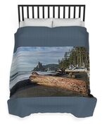 Driftwood on a Pebbled Beach Duvet Cover