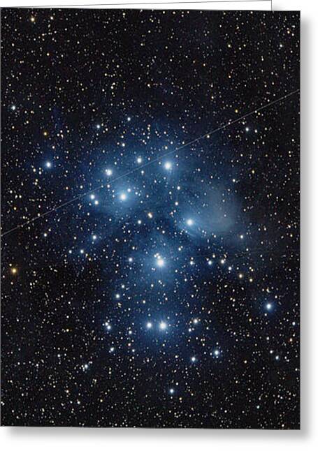 Pleiades Cluster in Cosmic Night Greeting Card by Brandon Wichmann