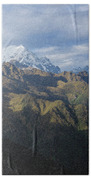 Majestic Andes Mountain Peaks Under Cloudy Sky Beach Towel