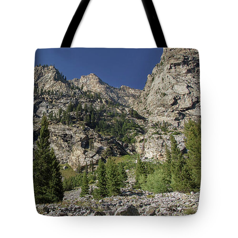 Majestic Mountain Peaks Under Blue Sky In Cascade Canyon Tote Bag