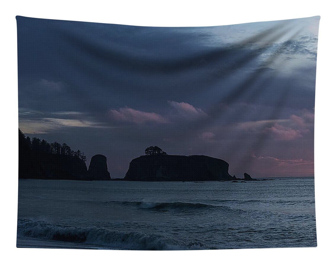 Serene Coastal Sunset with Cliffs Tapestry