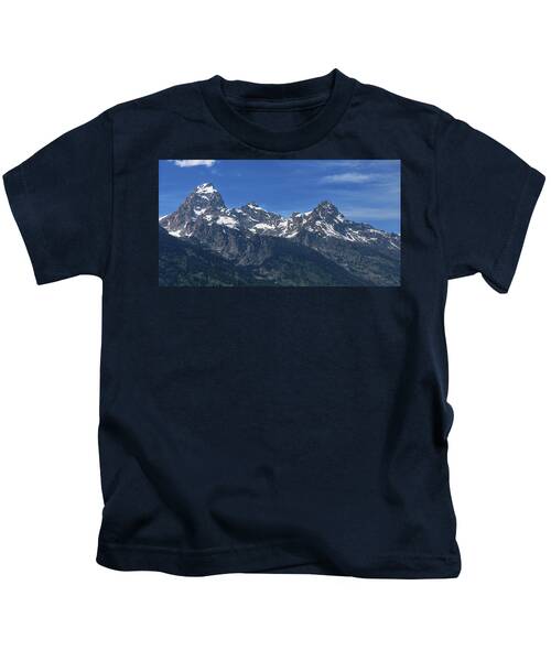 Snow-capped Teton Mountain Peaks Under Blue Sky Kids T-Shirt