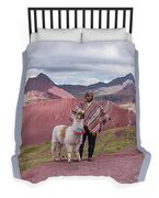 Peruvian Scene With Red Valley And Llama Duvet Cover