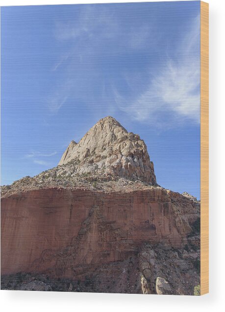 Majestic Mountain Peak Under Blue Sky Wood Print