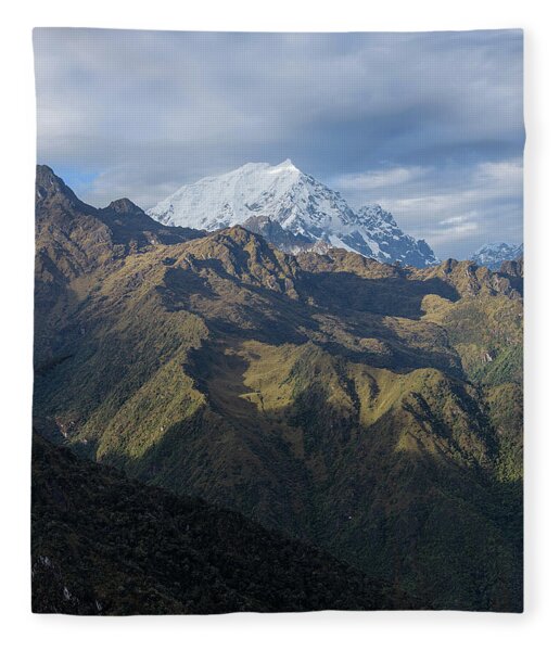 Majestic Andes Mountain Peaks Under Cloudy Sky Fleece Blanket