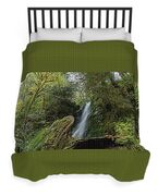 Serene Waterfall in Lush Forest Duvet Cover