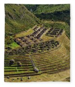 Ancient Terraces And Ruins In Andes Mountains Fleece Blanket