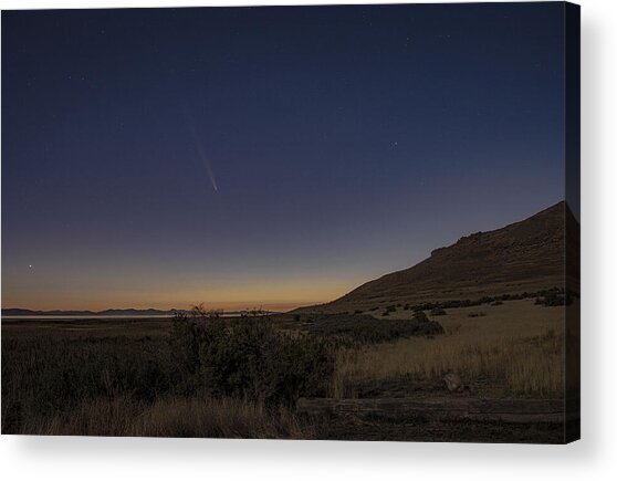 Twilight Comet Over Desert Landscape Acrylic Print