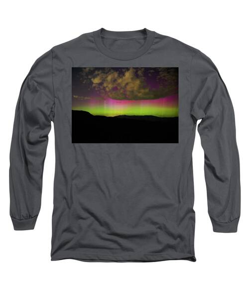Vibrant Aurora Over Wasatch Mountain Range Long Sleeve T-Shirt