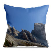Majestic Mountain Peaks Under Blue Sky Throw Pillow