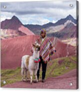 Peruvian Scene With Red Valley And Llama Acrylic Print