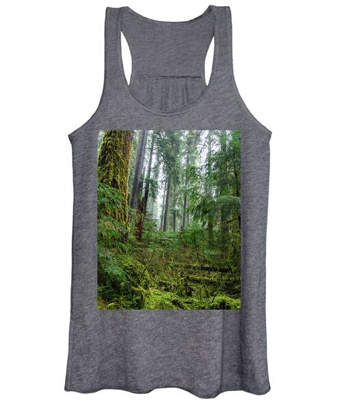 Misty Forest Silhouettes In Olympic National Park Women's Tank Top