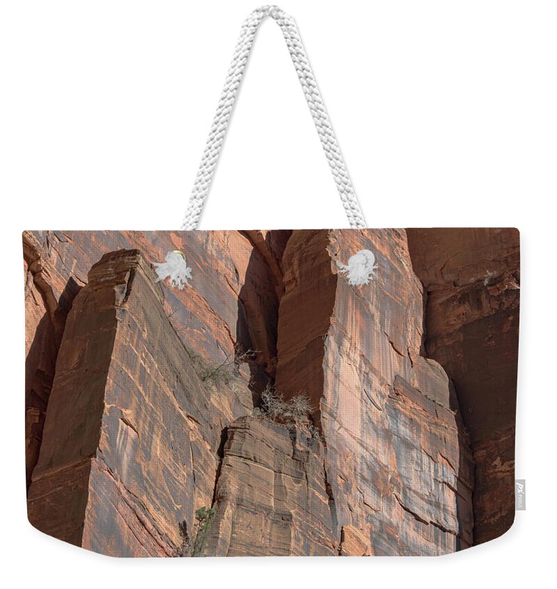 Towering Desert Sandstone Cliffs In Zion National Park Weekender Tote Bag