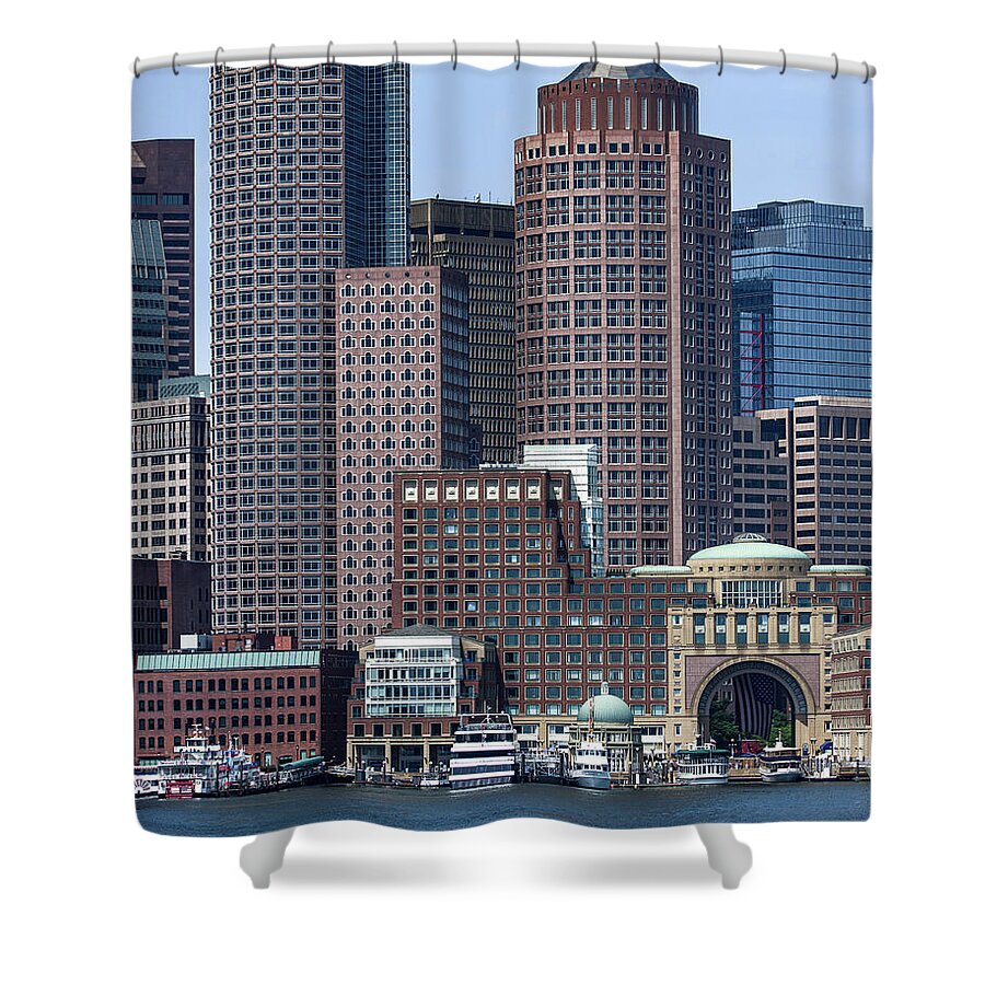 Boston Skyline by the Water Shower Curtain