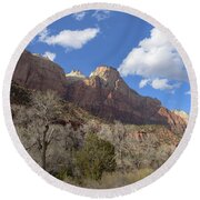 Majestic Mountain Under Clear Blue Sky Round Beach Towel