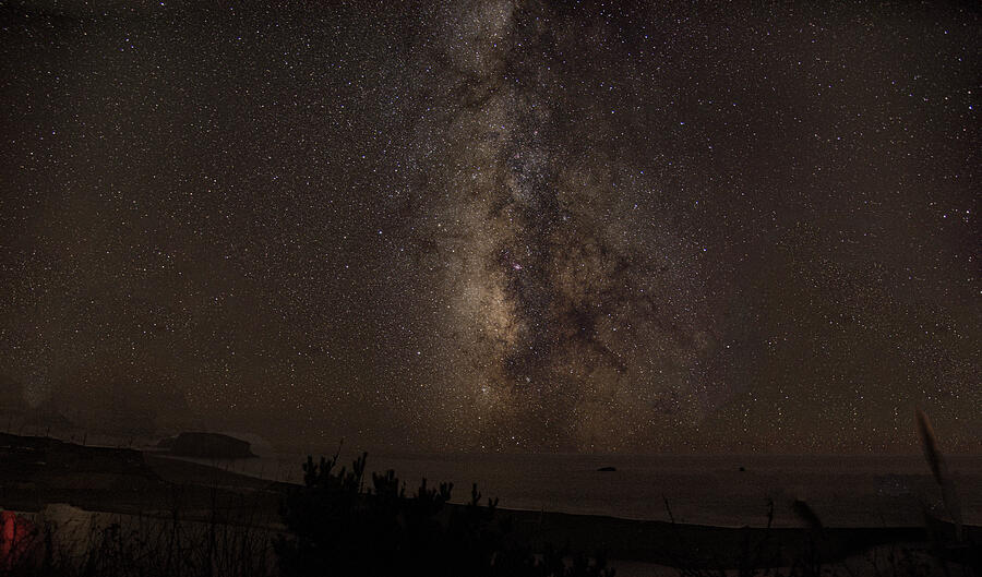 Milky Way above a tranquil shoreline