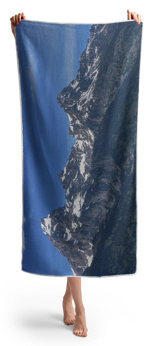 Snow-capped Teton Mountain Peaks Under Blue Sky Beach Towel