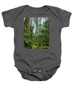 Misty Forest Silhouettes In Olympic National Park Baby One-Piece