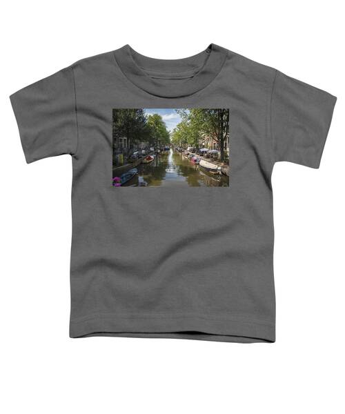 Serene Amsterdam Canal With Boats And Trees Toddler T-Shirt
