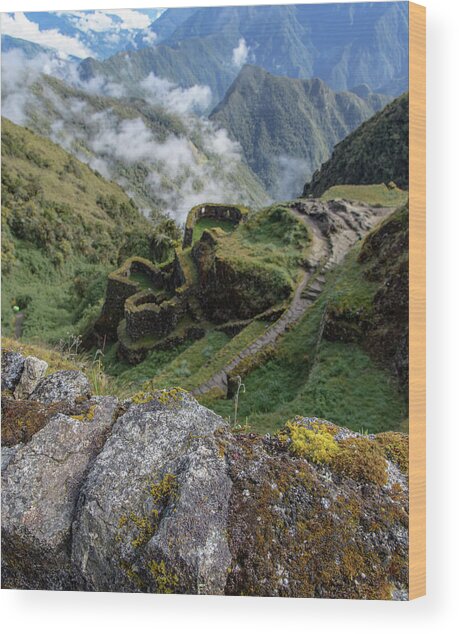 Misty Mountain Pathway Of The Inca Trail Wood Print