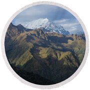 Majestic Andes Mountain Peaks Under Cloudy Sky Round Beach Towel