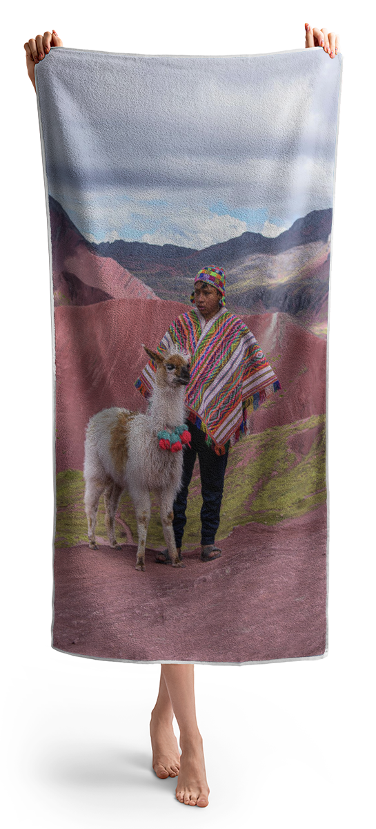 Peruvian Scene With Red Valley And Llama Beach Towel