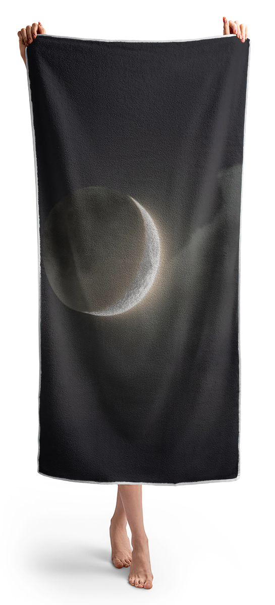 Shimmering Crescent Among Clouds Beach Towel