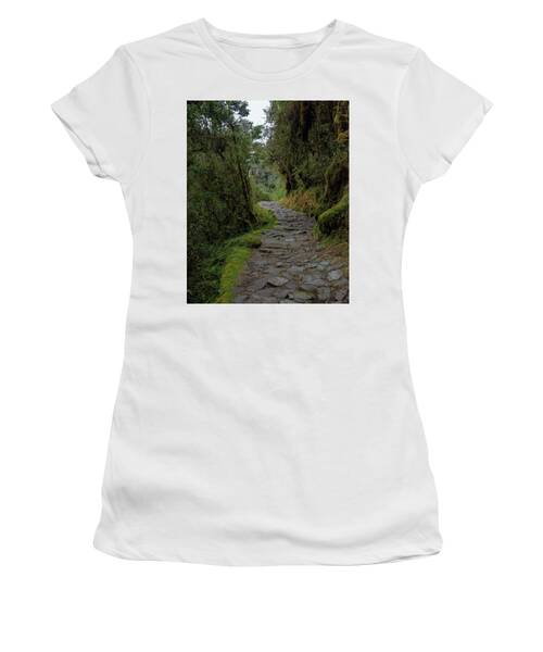 Moss-covered Path Through Lush Forest On The Inca Trail Women's T-Shirt