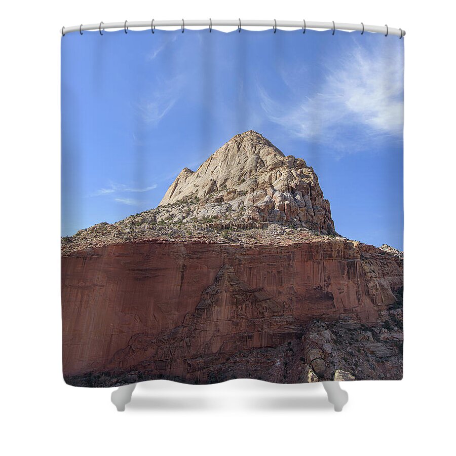 Majestic Mountain Peak Under Blue Sky Shower Curtain