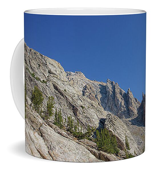 Majestic Mountain Peaks Under Blue Sky Coffee Mug