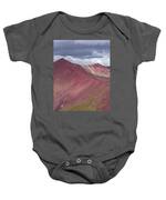 Vibrant Red Mountain Landscape Baby One-Piece