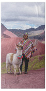 Peruvian Scene With Red Valley And Llama Bath Towel