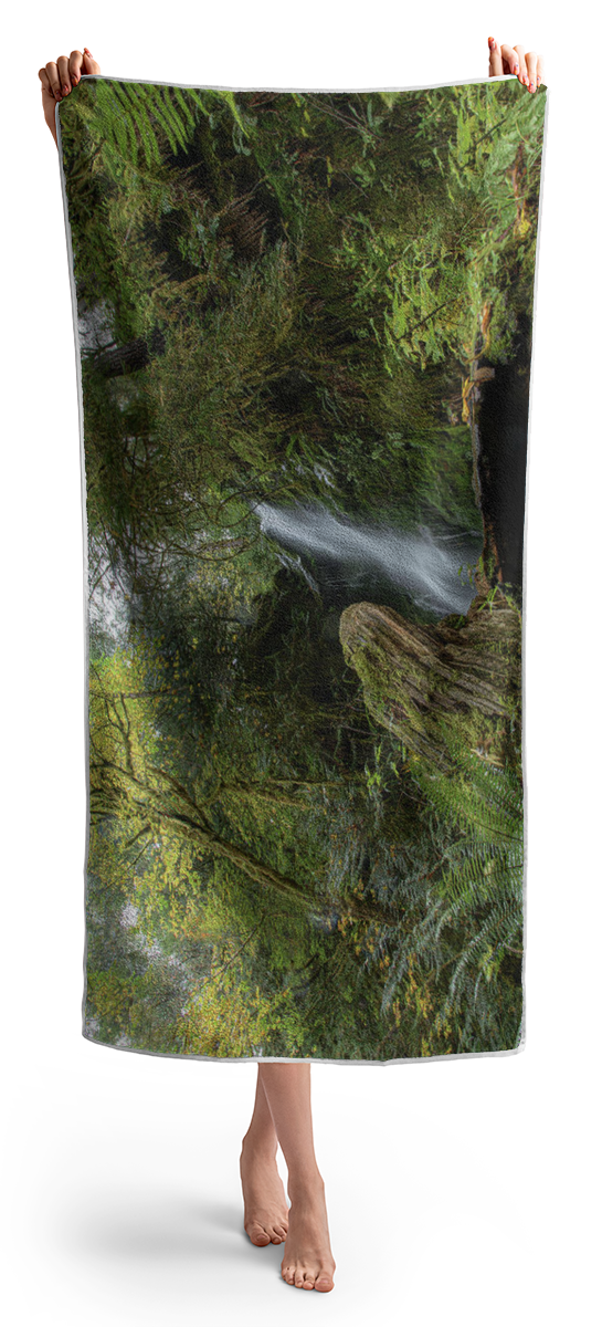 Serene Waterfall in Lush Forest Beach Towel
