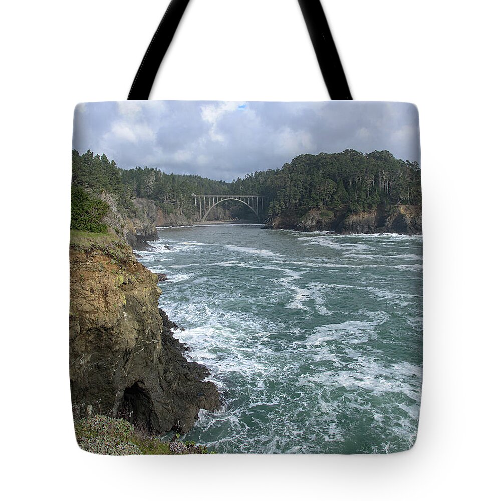 Coastal Bridge Over Rushing Waters Tote Bag