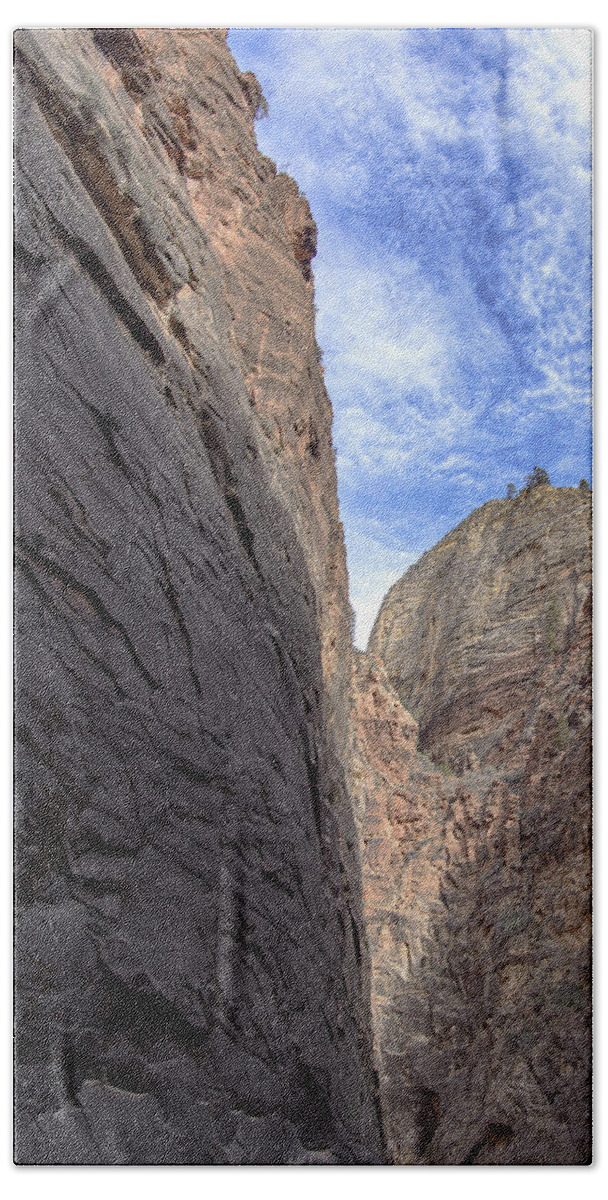 Towering Canyon Cliffs And Blue Sky Hand Towel