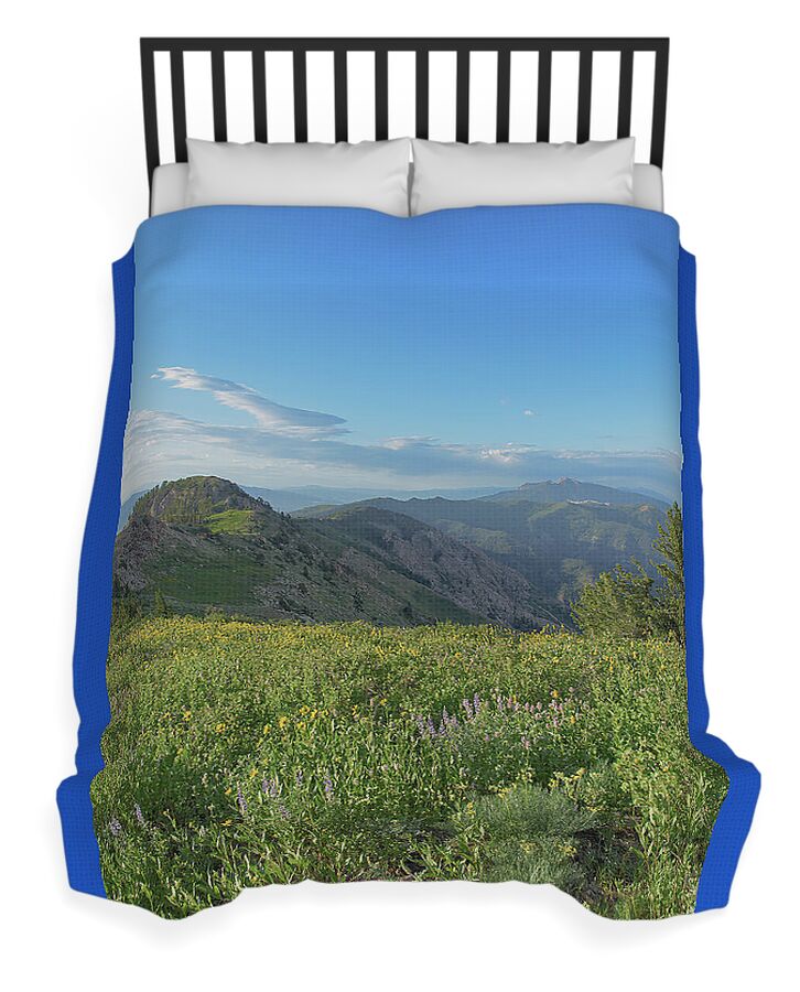 Mountain View with Wildflowers Duvet Cover