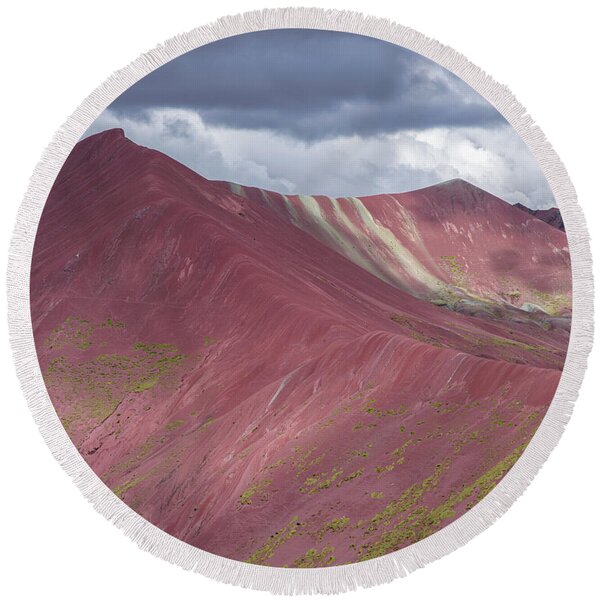 Vibrant Red Mountain Landscape Round Beach Towel