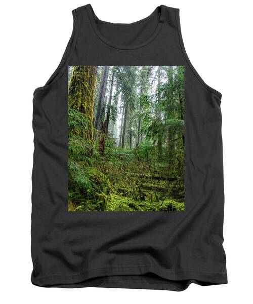 Misty Forest Silhouettes In Olympic National Park Tank Top