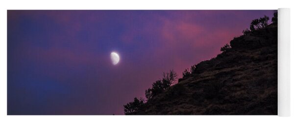 Moonlit Evening Over Silhouetted Hills Yoga Mat