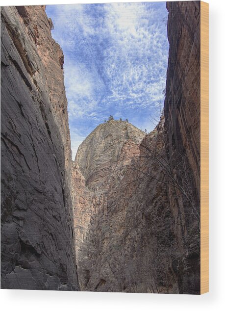 Towering Canyon Cliffs And Blue Sky Wood Print