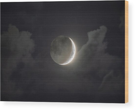Shimmering Crescent Among Clouds Wood Print