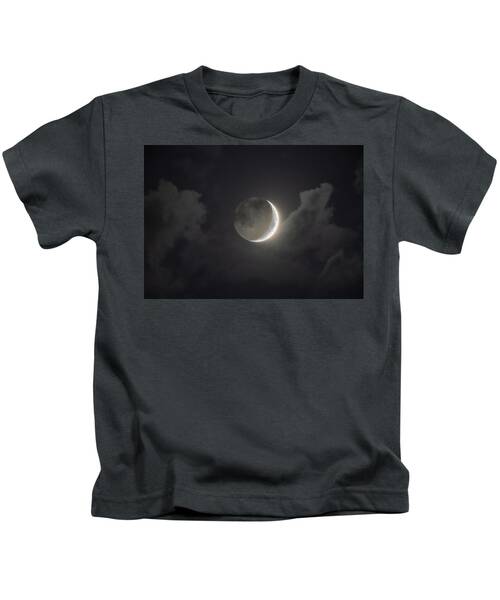 Shimmering Crescent Among Clouds Kids T-Shirt