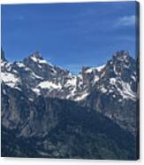 Snow-capped Teton Mountain Peaks Under Blue Sky Canvas Print