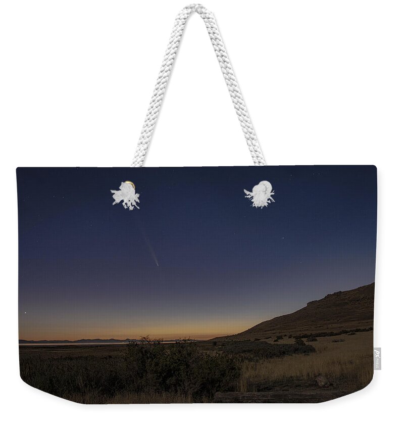 Twilight Comet Over Desert Landscape Weekender Tote Bag