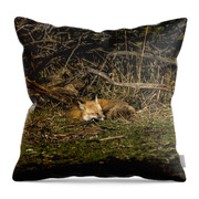 Peaceful Fox In Sunlit Meadow Throw Pillow