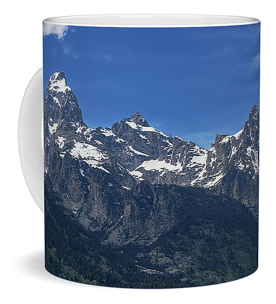 Snow-capped Teton Mountain Peaks Under Blue Sky Coffee Mug