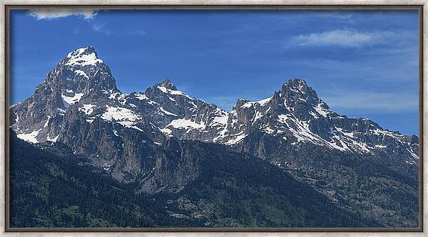 Snow-capped Teton Mountain Peaks Under Blue Sky Framed Print