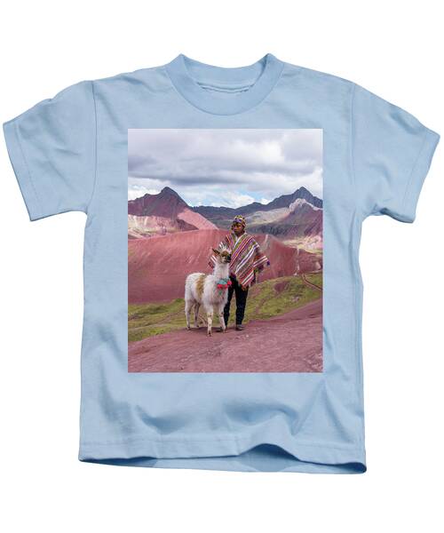 Peruvian Scene With Red Valley And Llama Kids T-Shirt