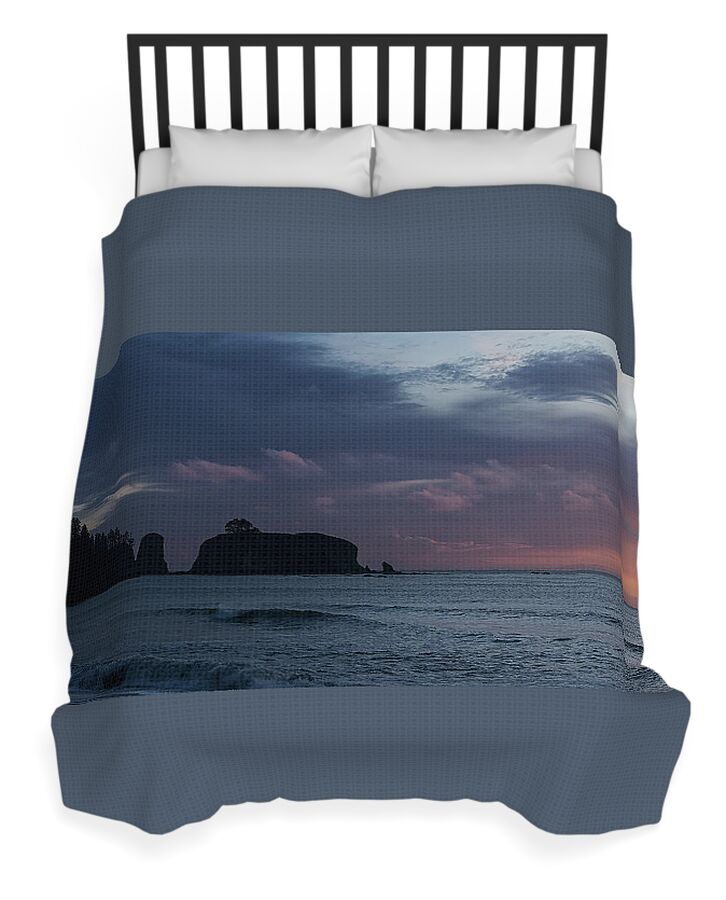 Serene Coastal Sunset with Cliffs Duvet Cover